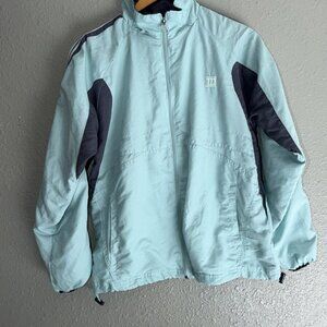 Vintage Aqua Blue Color Block Windbreaker Jacket Zip Up Lightweight Coat